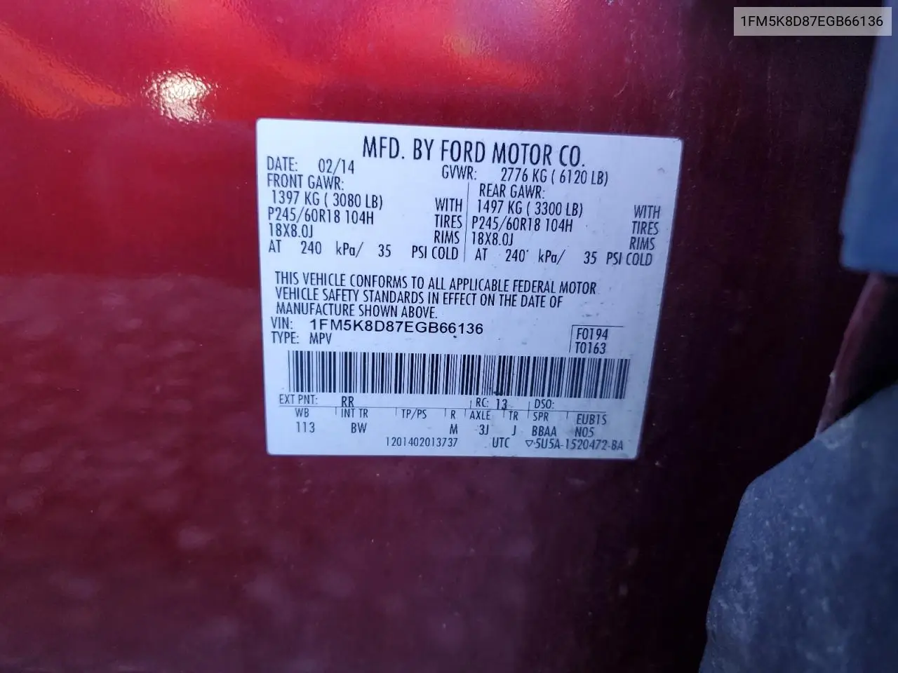 1FM5K8D87EGB66136 2014 Ford Explorer Xlt
