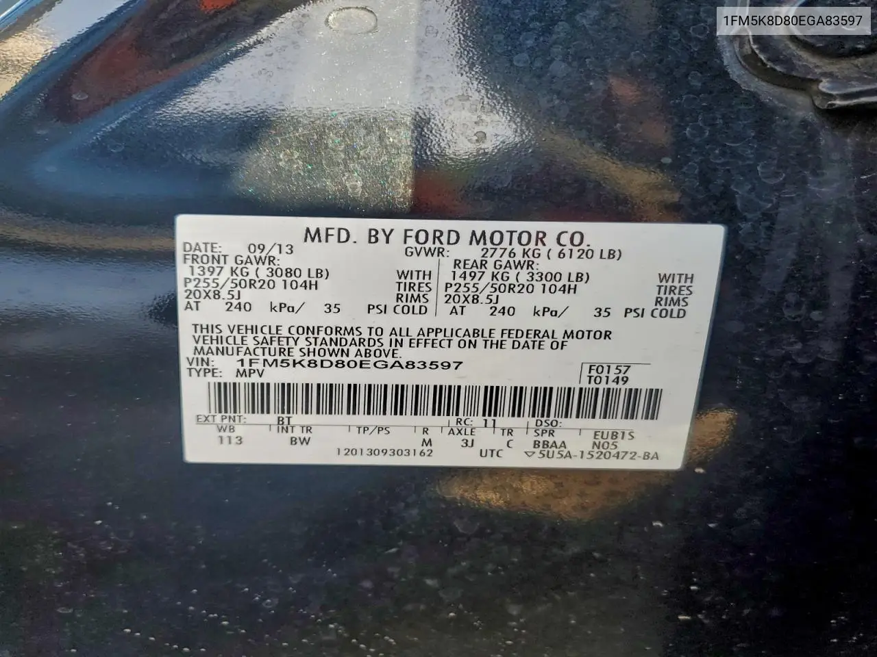 1FM5K8D80EGA83597 2014 Ford Explorer Xlt
