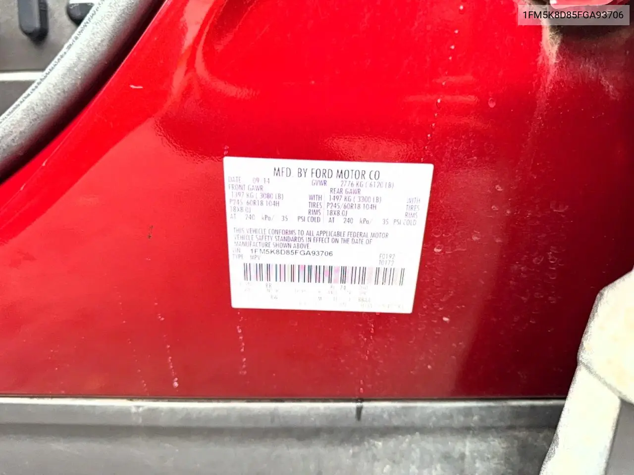 1FM5K8D85FGA93706 2015 Ford Explorer Xlt