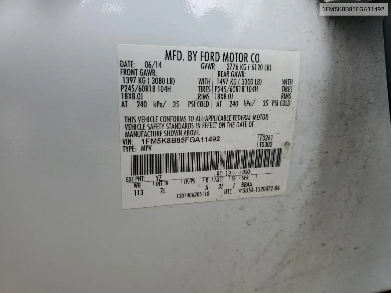 1FM5K8B85FGA11492 2015 Ford Explorer
