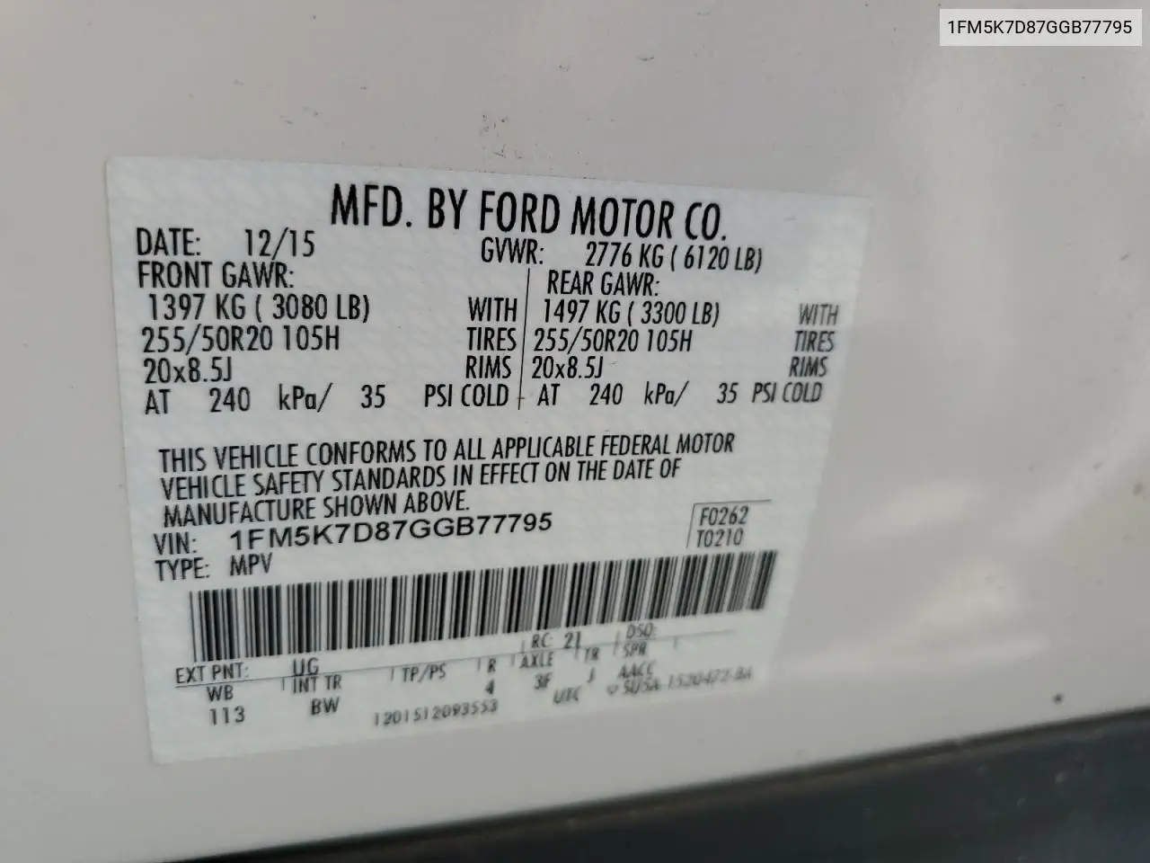 1FM5K7D87GGB77795 2016 Ford Explorer Xlt