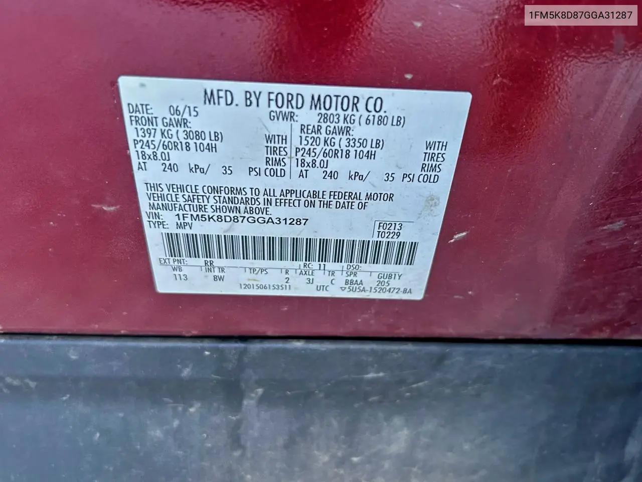 1FM5K8D87GGA31287 2016 Ford Explorer Xlt