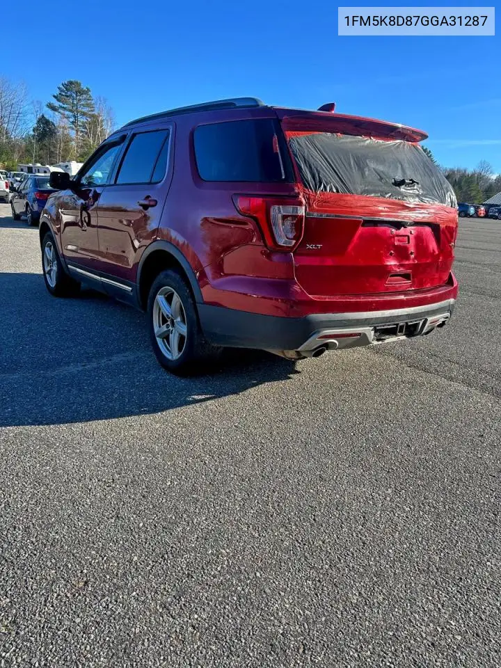 1FM5K8D87GGA31287 2016 Ford Explorer Xlt