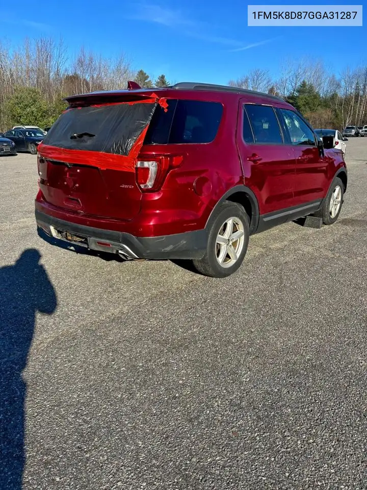 1FM5K8D87GGA31287 2016 Ford Explorer Xlt