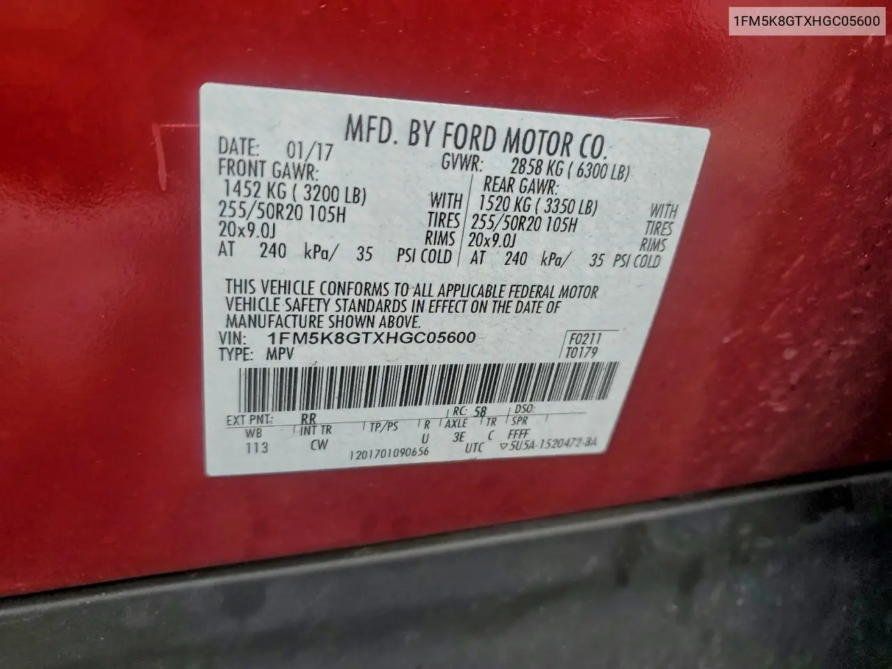 1FM5K8GTXHGC05600 2017 Ford Explorer Sport