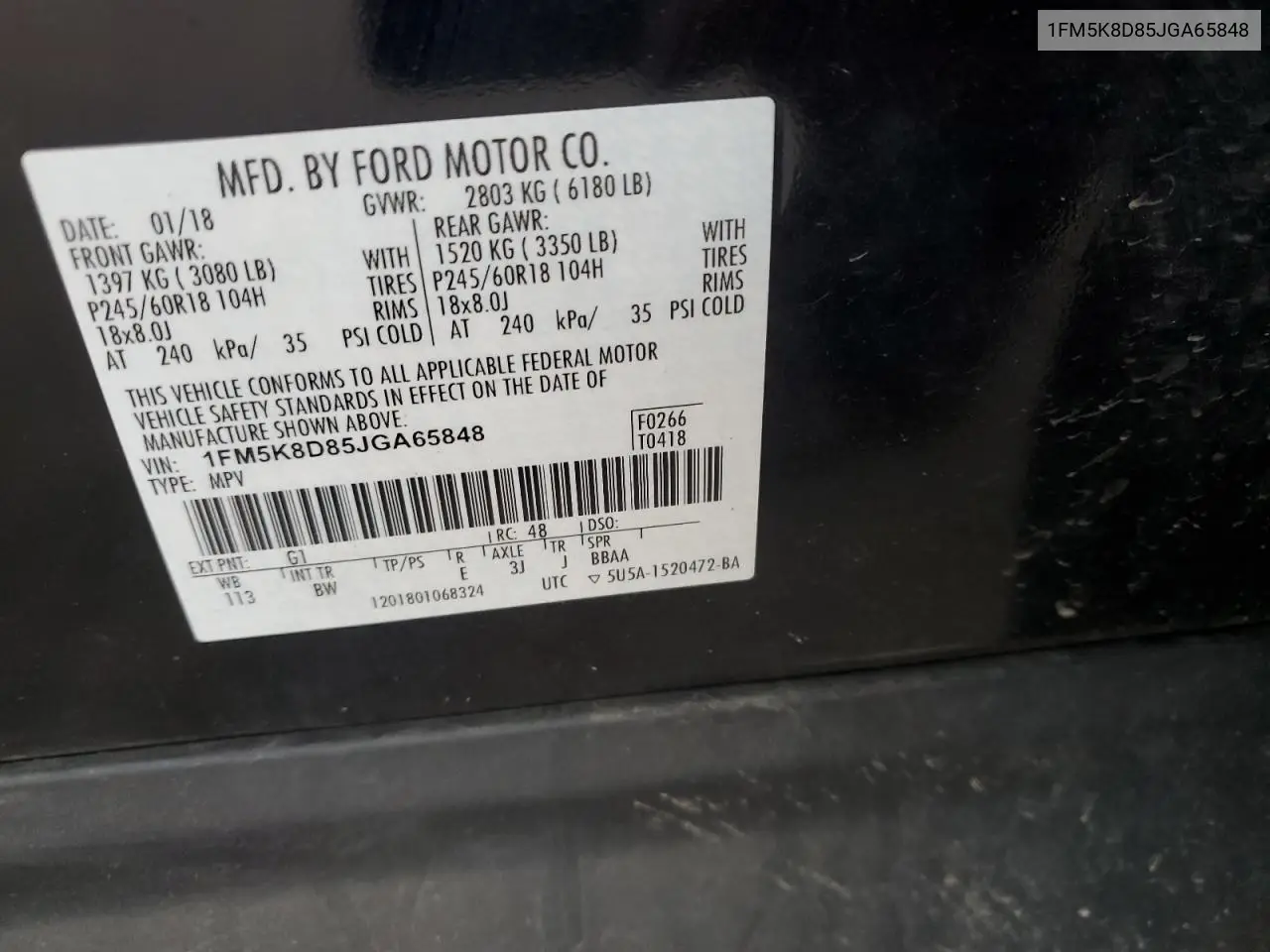 1FM5K8D85JGA65848 2018 Ford Explorer Xlt
