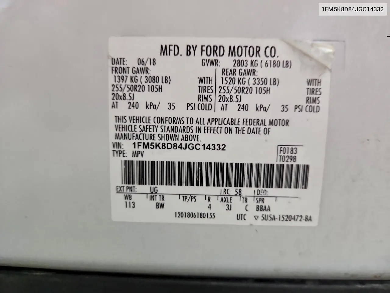 1FM5K8D84JGC14332 2018 Ford Explorer Xlt