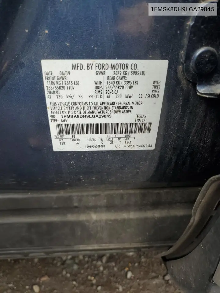 1FMSK8DH9LGA29845 2020 Ford Explorer Xlt
