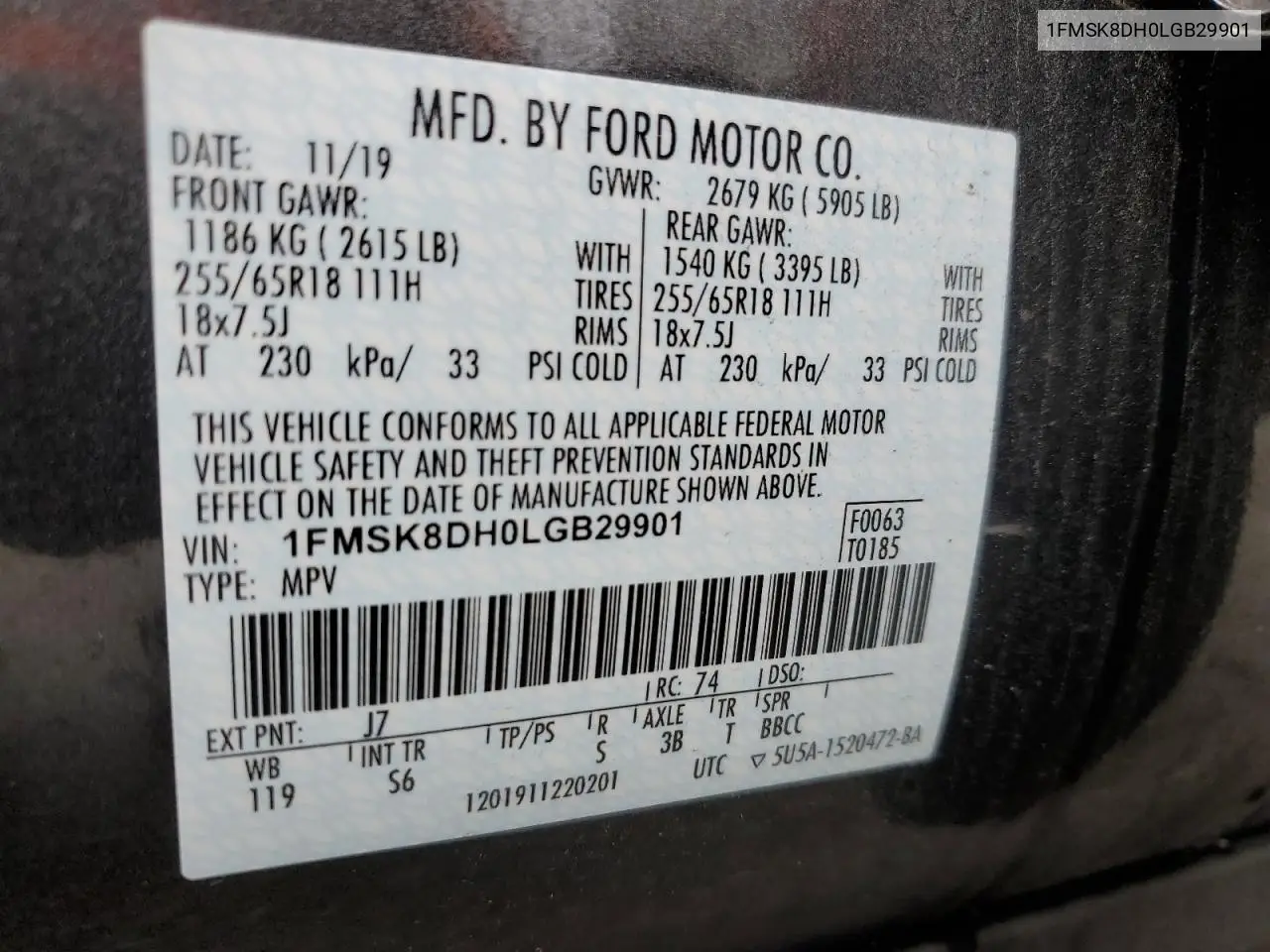 1FMSK8DH0LGB29901 2020 Ford Explorer Xlt