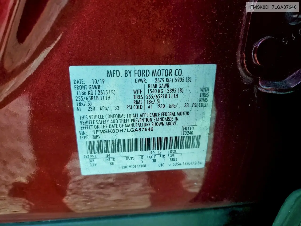 1FMSK8DH7LGA87646 2020 Ford Explorer Xlt