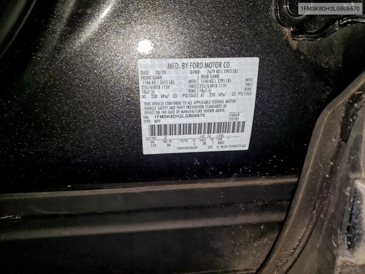 1FMSK8DH2LGB06670 2020 Ford Explorer Xlt