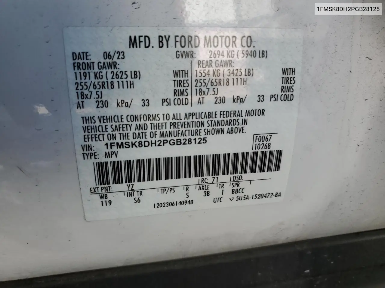 1FMSK8DH2PGB28125 2023 Ford Explorer Xlt