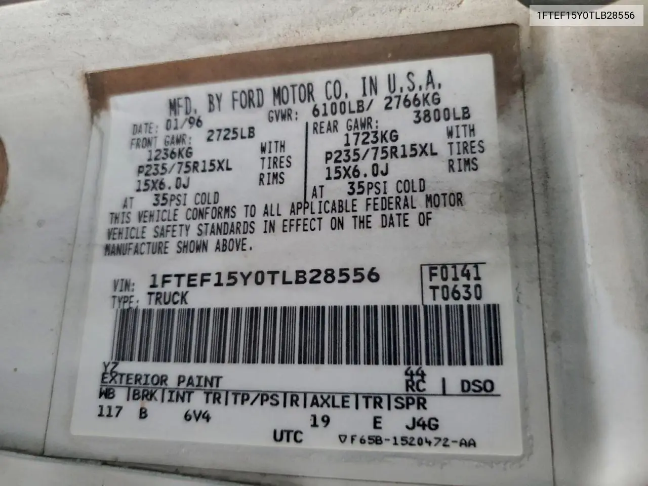1FTEF15Y0TLB28556 1996 Ford F150