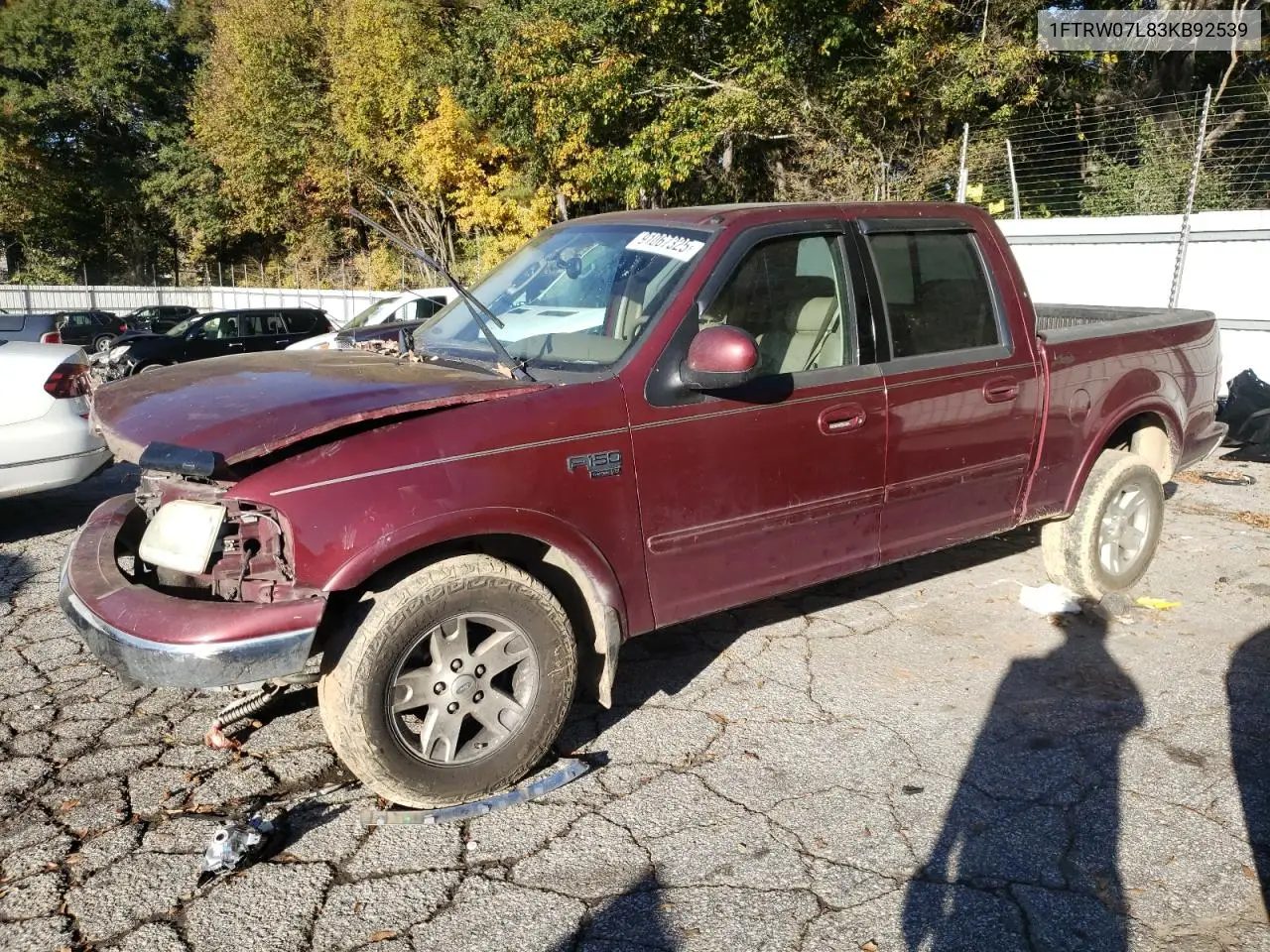 1FTRW07L83KB92539 2003 Ford F150 Supercrew