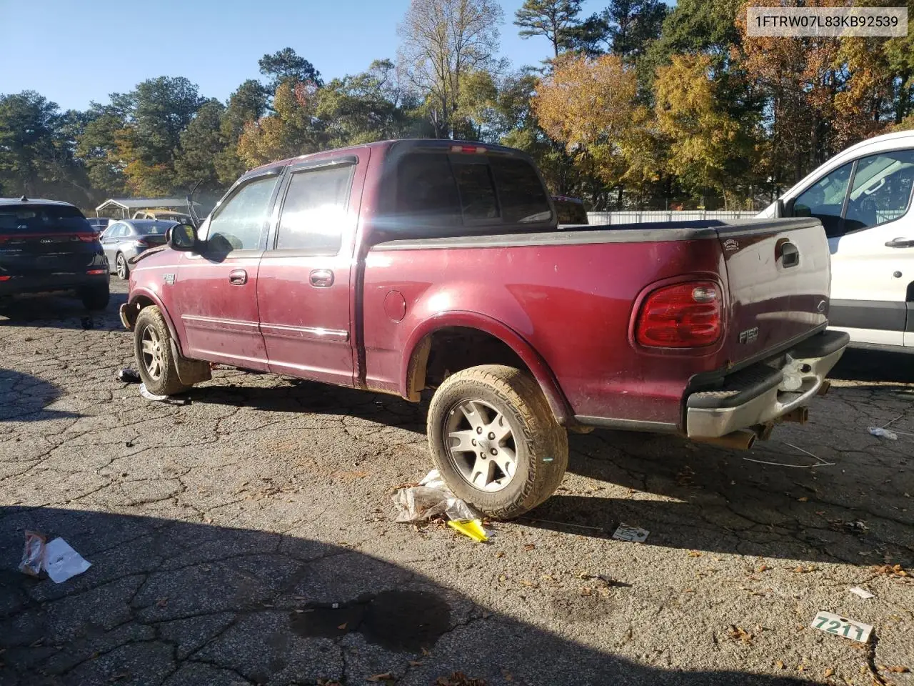 1FTRW07L83KB92539 2003 Ford F150 Supercrew