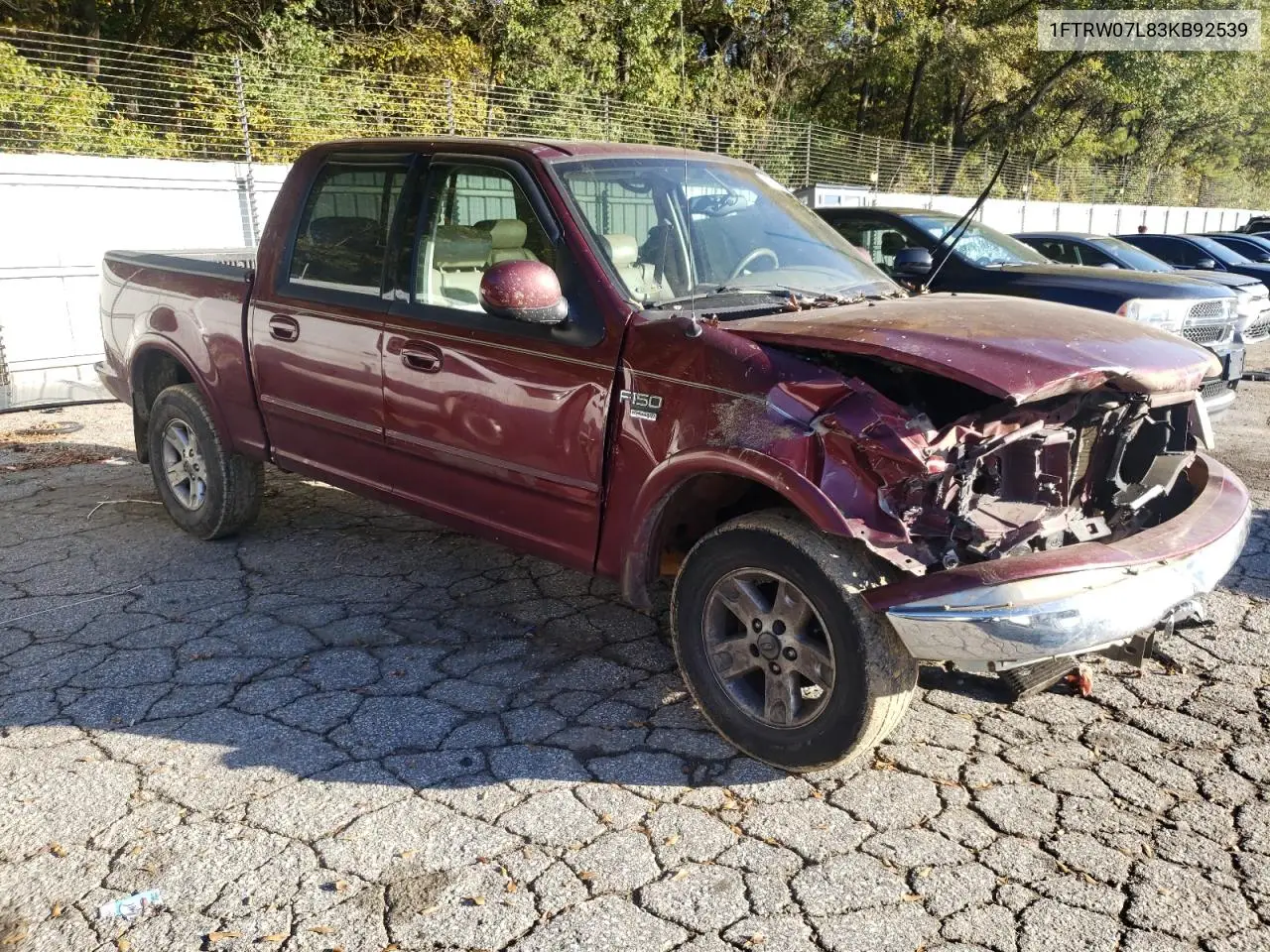 1FTRW07L83KB92539 2003 Ford F150 Supercrew