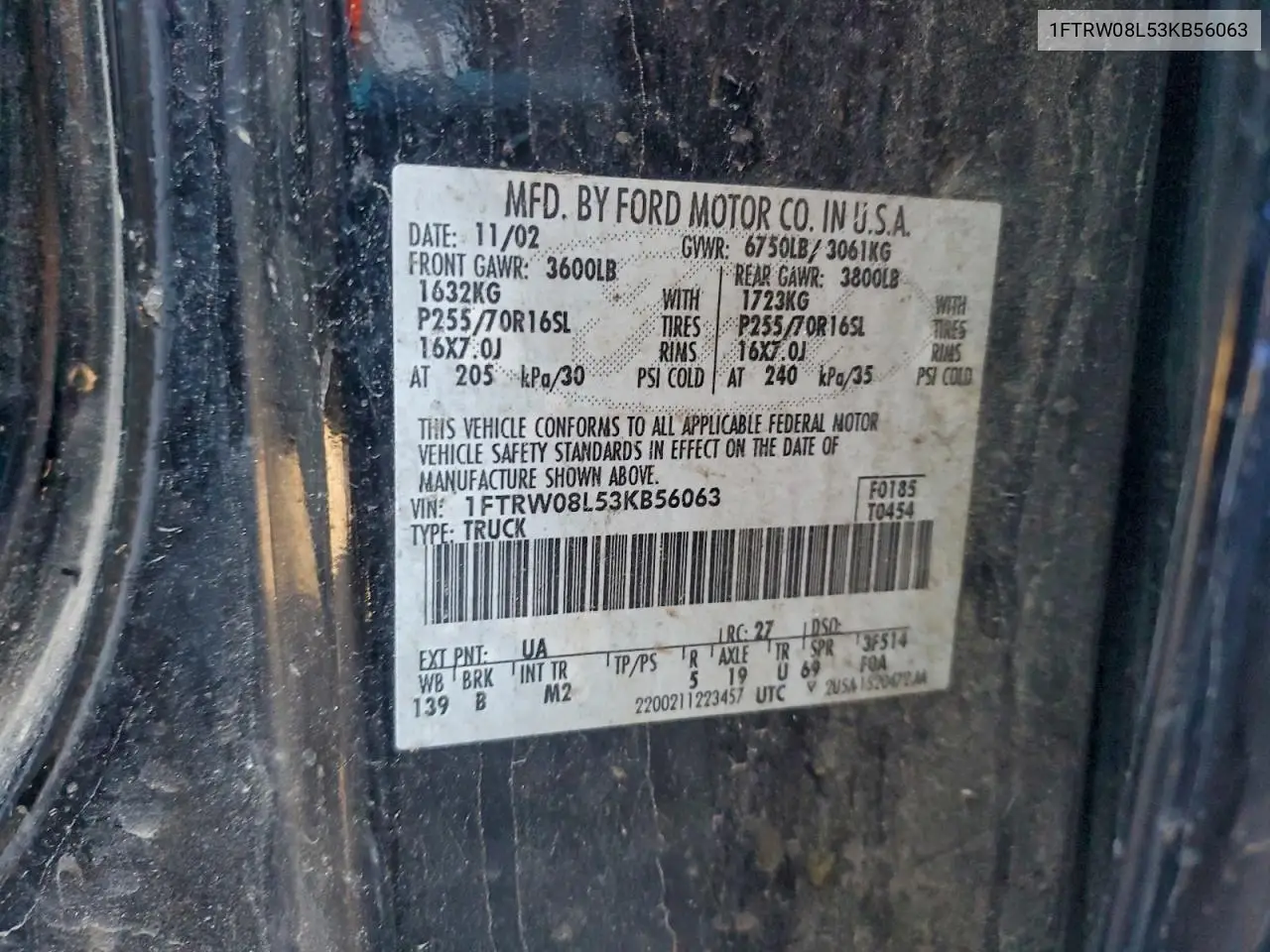 1FTRW08L53KB56063 2003 Ford F150 Supercrew