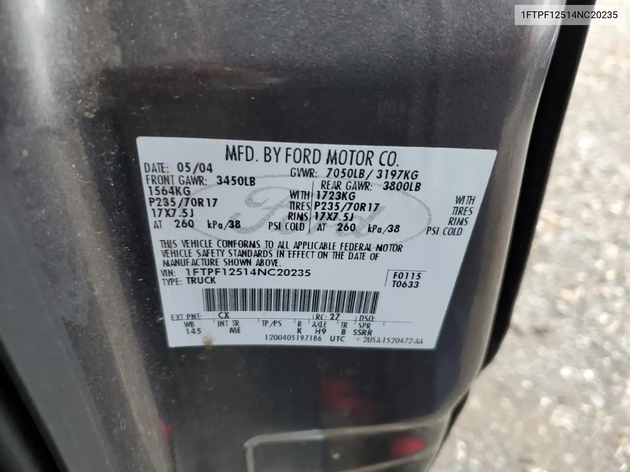 1FTPF12514NC20235 2004 Ford F150