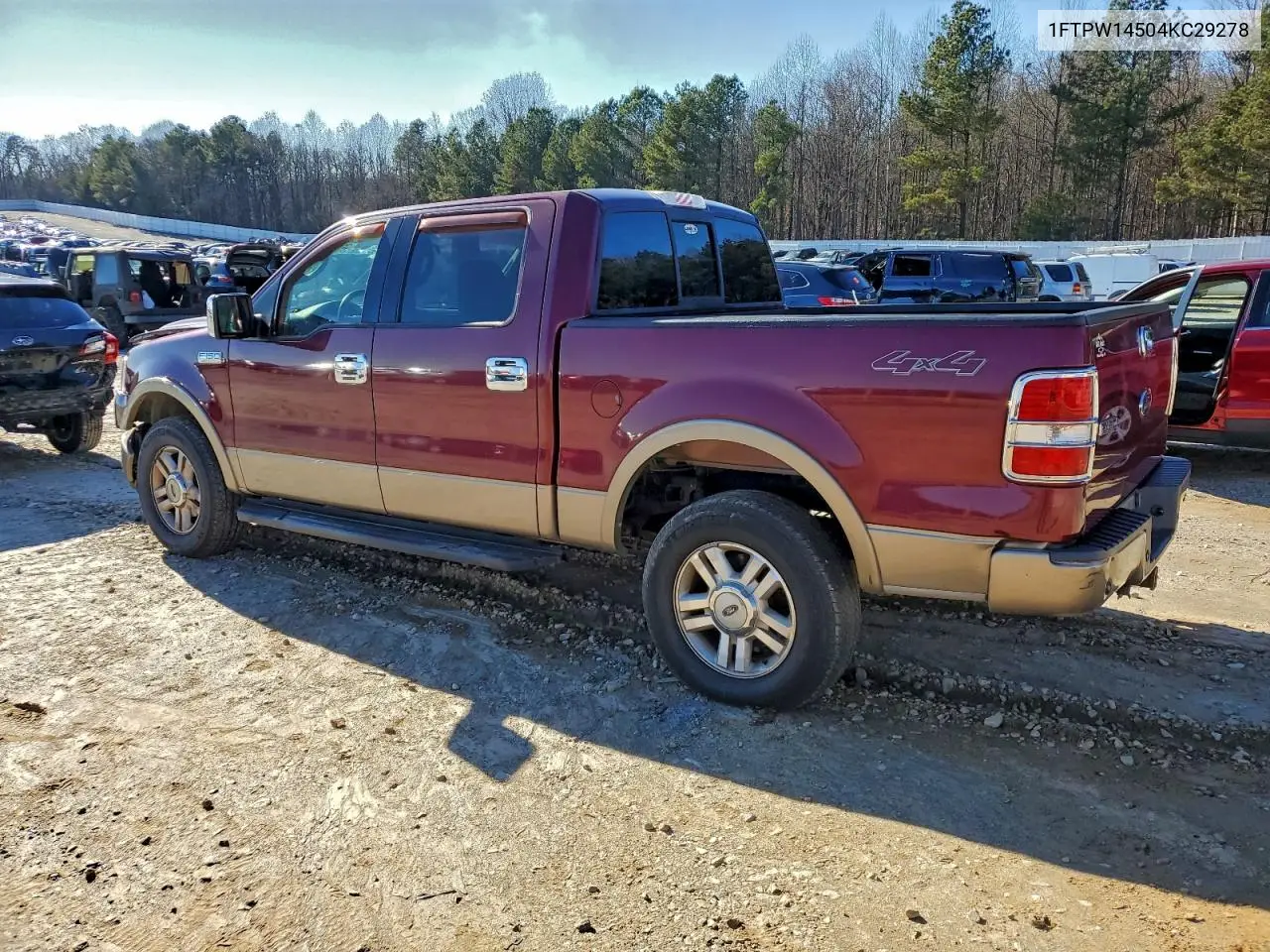 1FTPW14504KC29278 2004 Ford F150 Supercrew