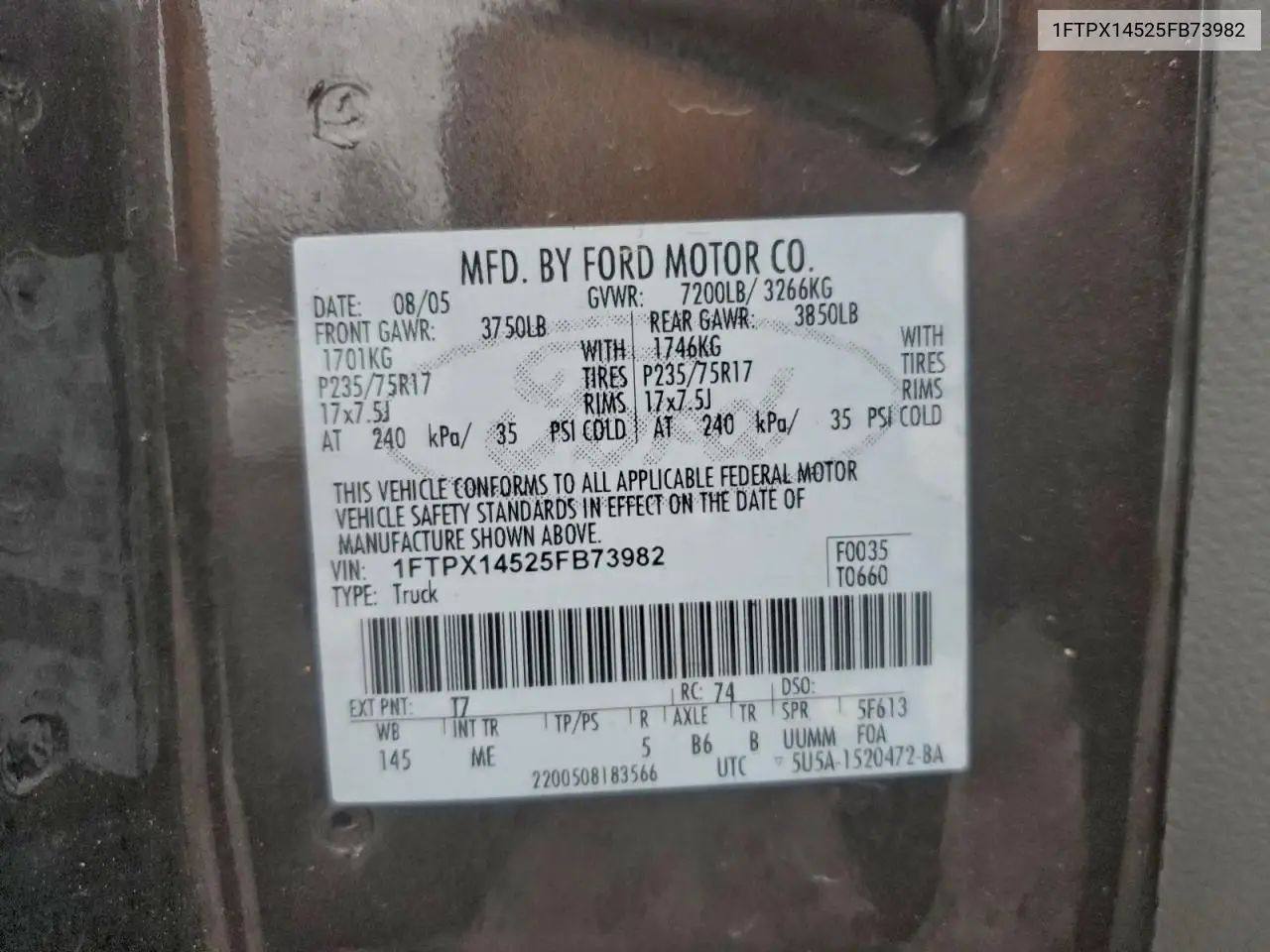 1FTPX14525FB73982 2005 Ford F150