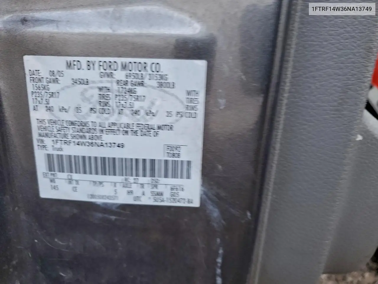1FTRF14W36NA13749 2006 Ford F150