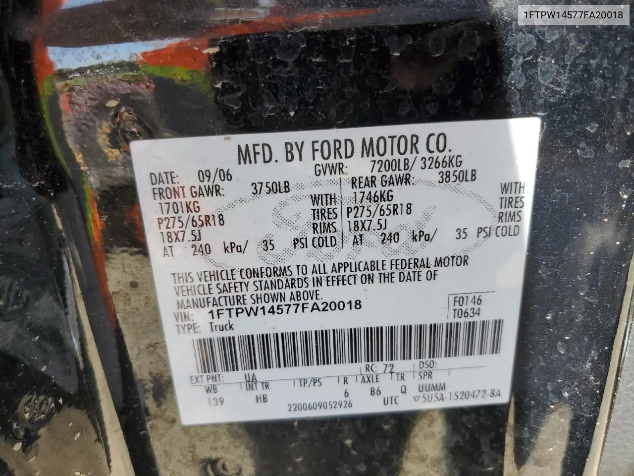 1FTPW14577FA20018 2007 Ford F150 Supercrew