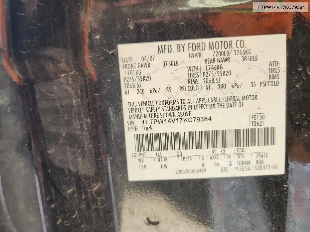 1FTPW14V17KC79384 2007 Ford F150 Supercrew