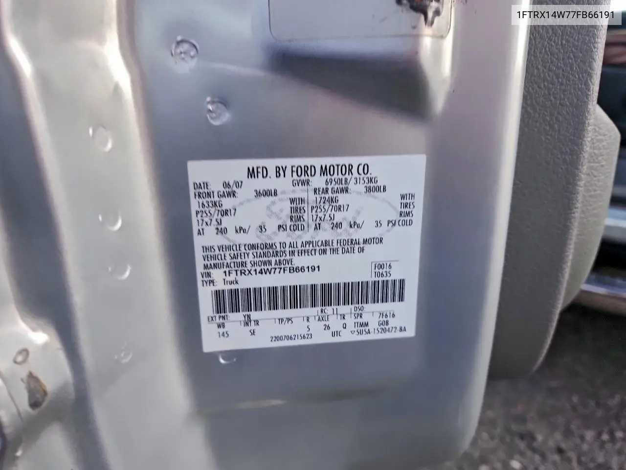 1FTRX14W77FB66191 2007 Ford F150