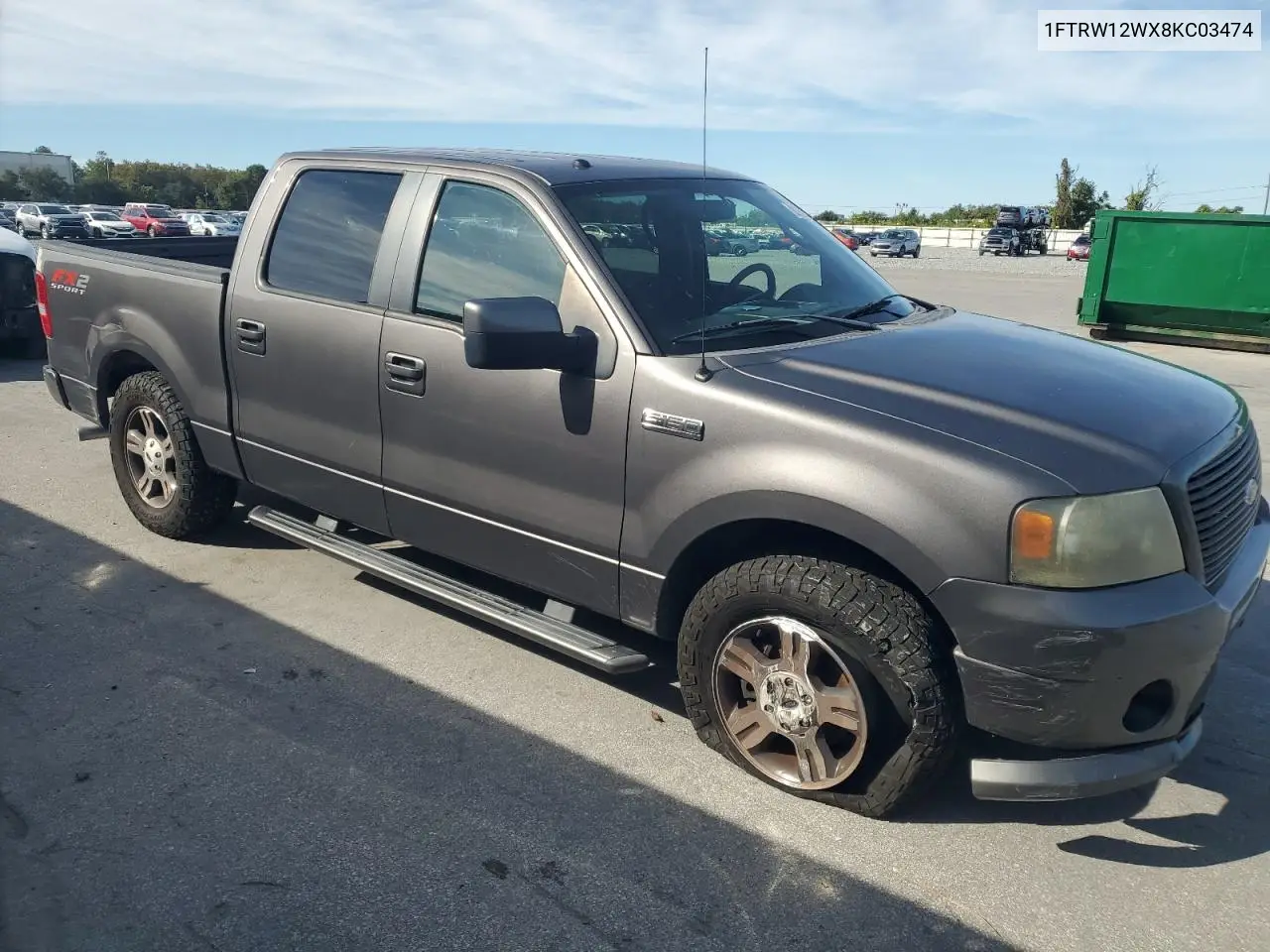 1FTRW12WX8KC03474 2008 Ford F150 Supercrew