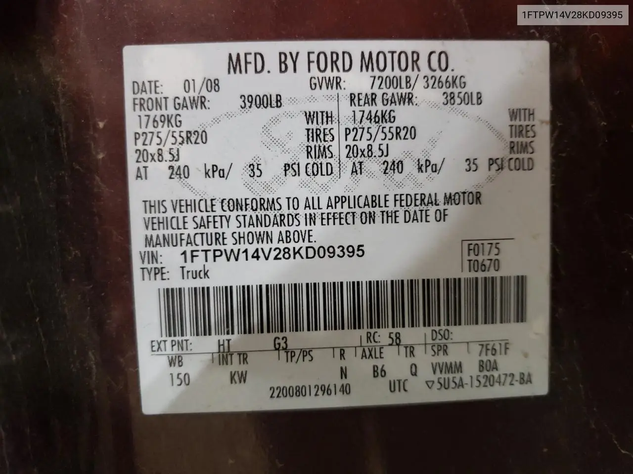 1FTPW14V28KD09395 2008 Ford F150 Supercrew