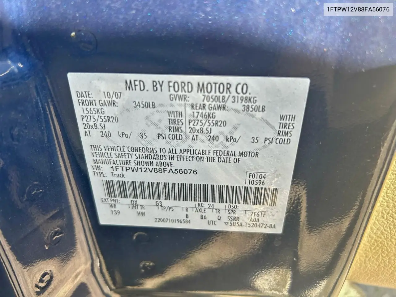 1FTPW12V88FA56076 2008 Ford F150 Supercrew