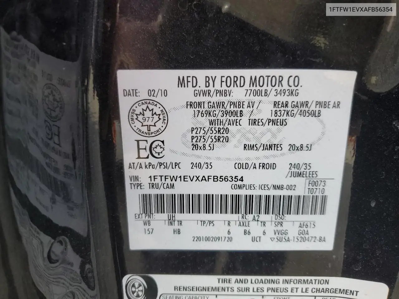 1FTFW1EVXAFB56354 2010 Ford F150 Supercrew
