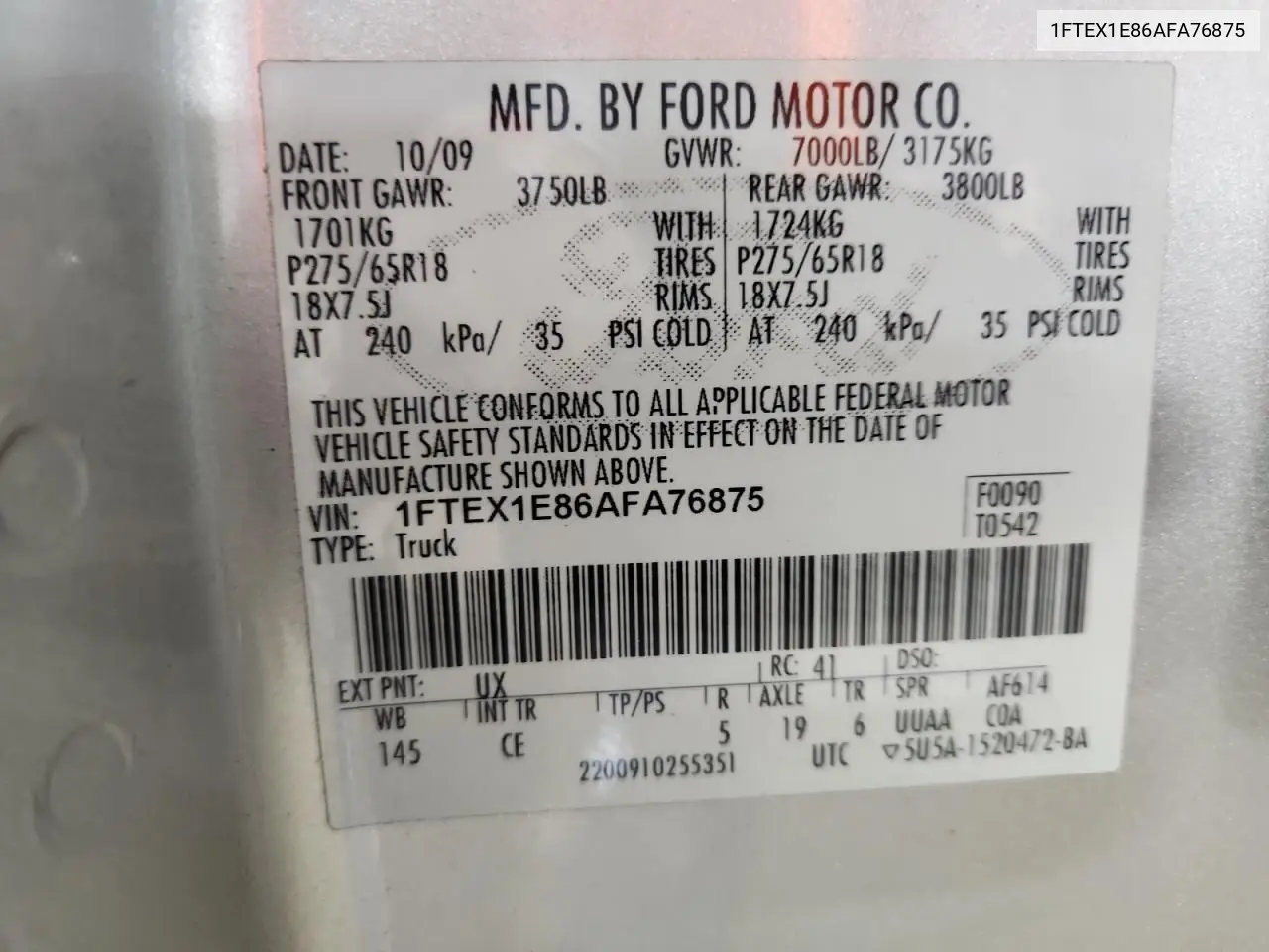 1FTEX1E86AFA76875 2010 Ford F150 Super Cab