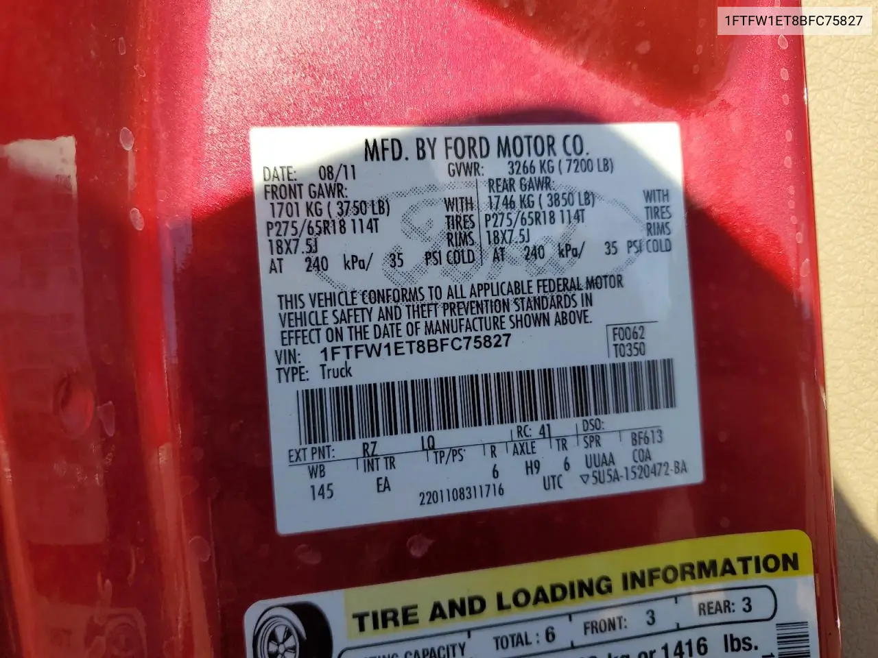 1FTFW1ET8BFC75827 2011 Ford F150 Supercrew
