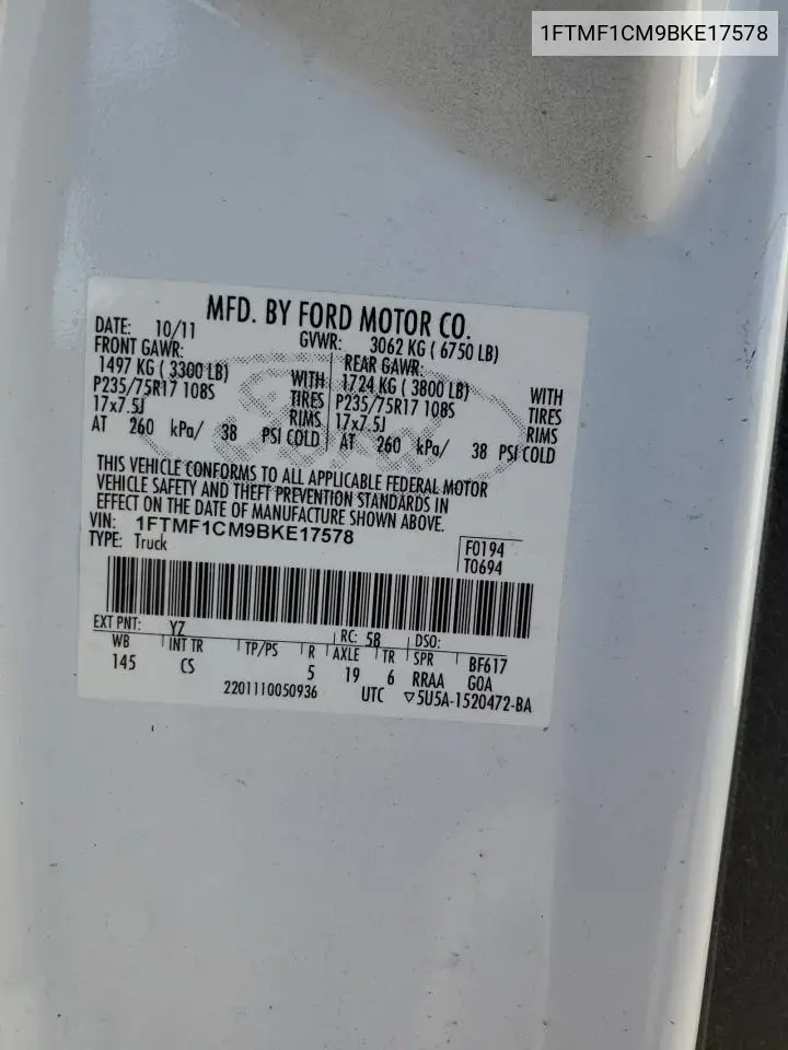 1FTMF1CM9BKE17578 2011 Ford F150