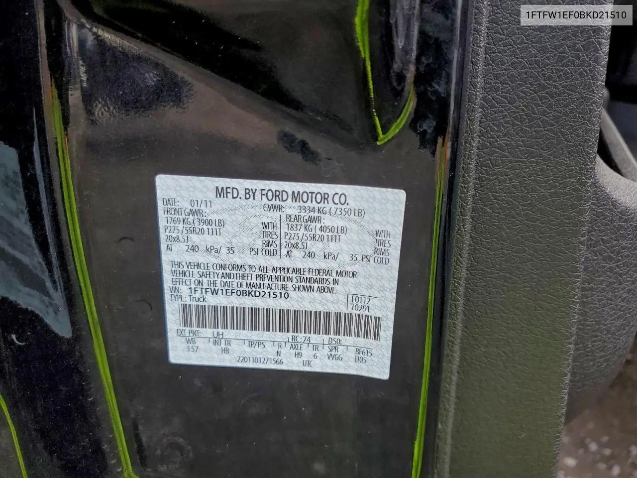 1FTFW1EF0BKD21510 2011 Ford F150 Supercrew