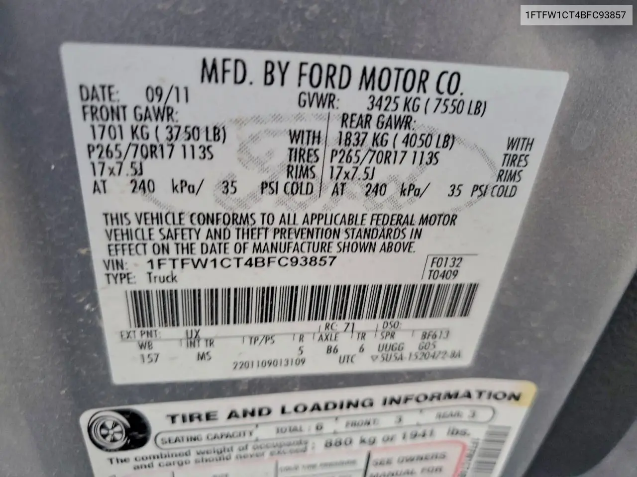 1FTFW1CT4BFC93857 2011 Ford F150 Supercrew