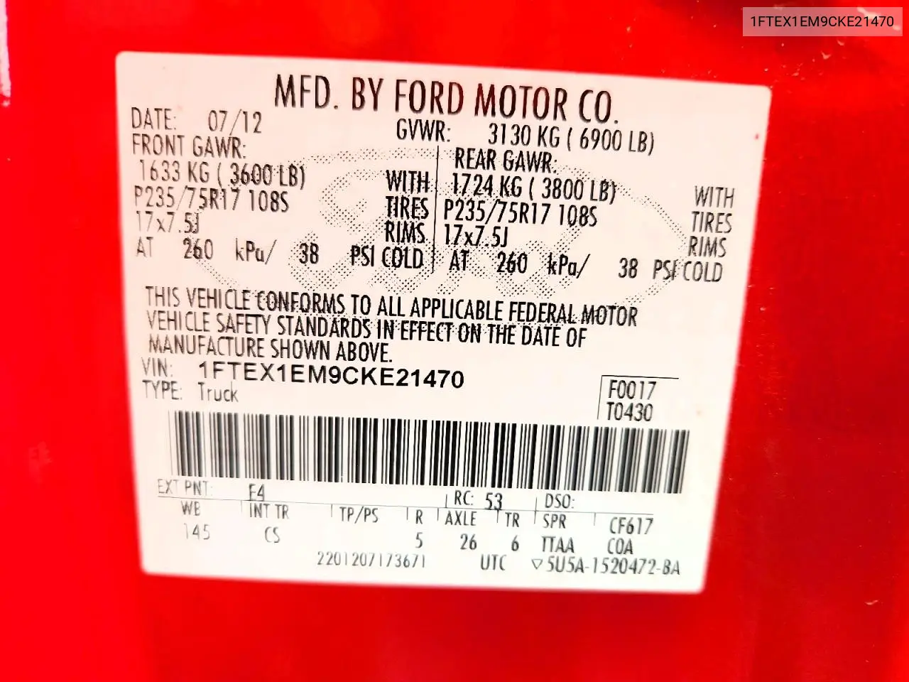 1FTEX1EM9CKE21470 2012 Ford F150 Super Cab