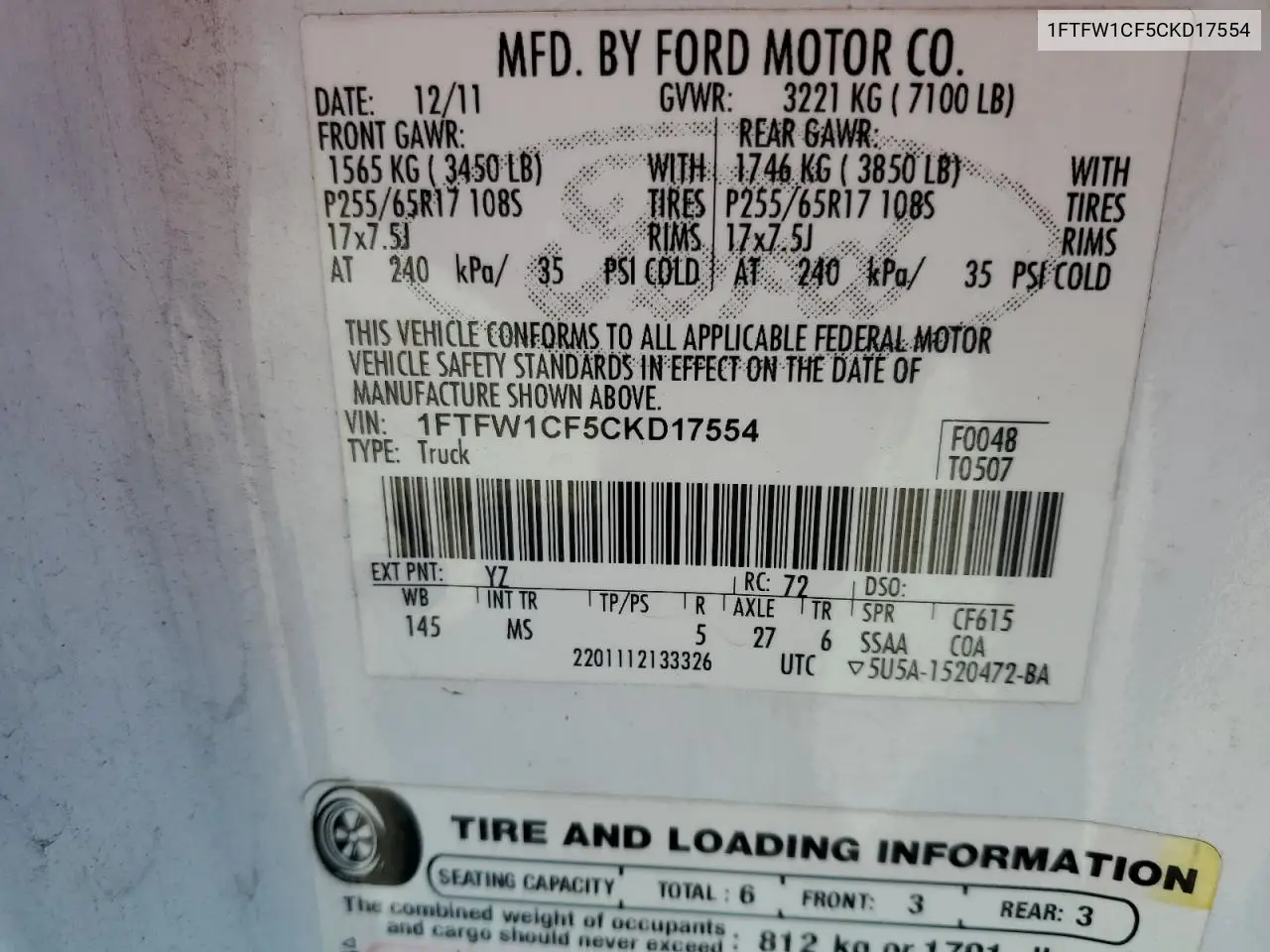 1FTFW1CF5CKD17554 2012 Ford F150 Supercrew