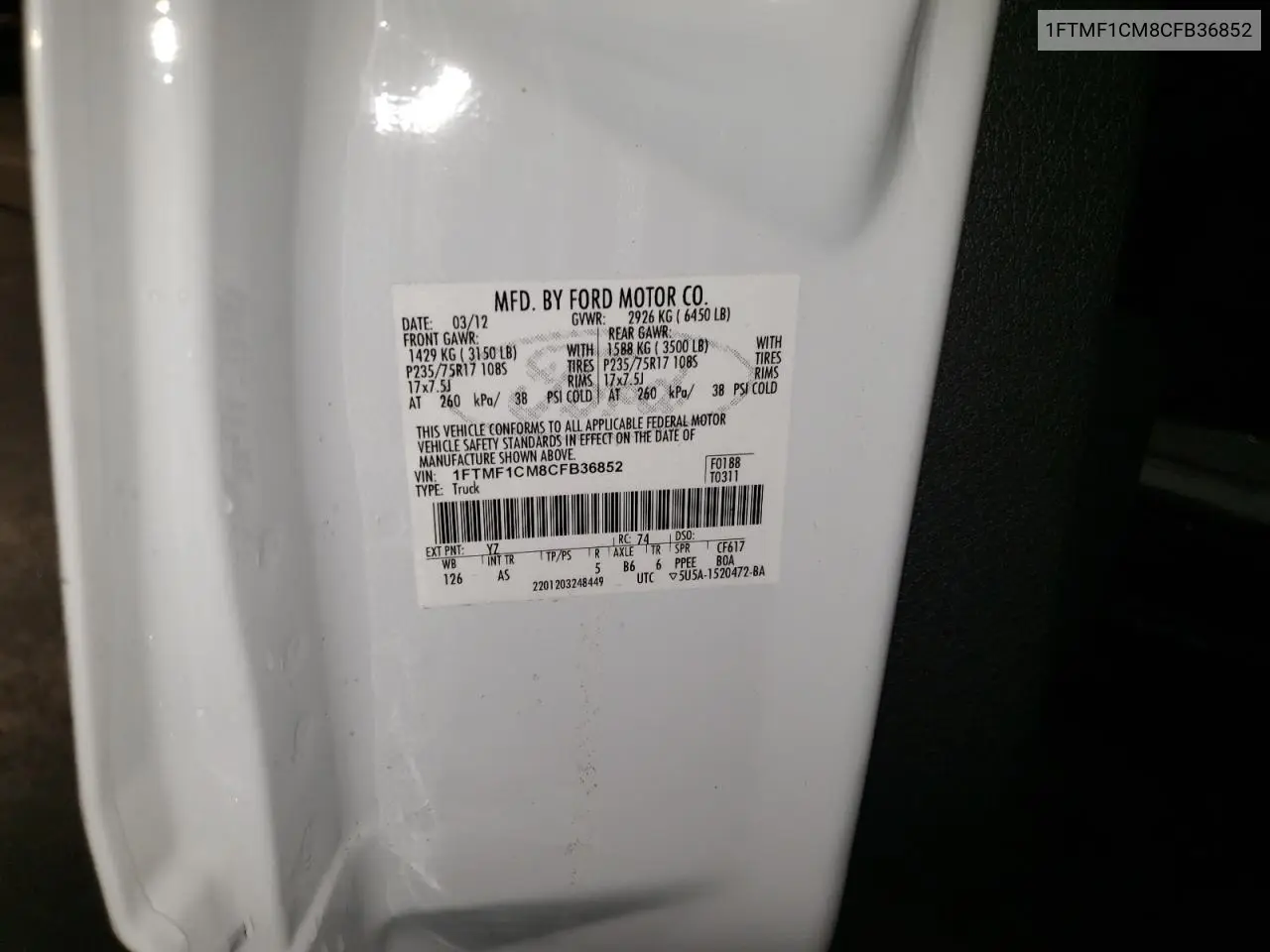 1FTMF1CM8CFB36852 2012 Ford F150