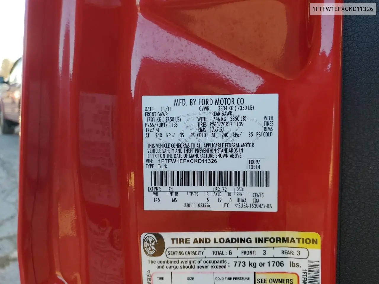 1FTFW1EFXCKD11326 2012 Ford F150 Supercrew