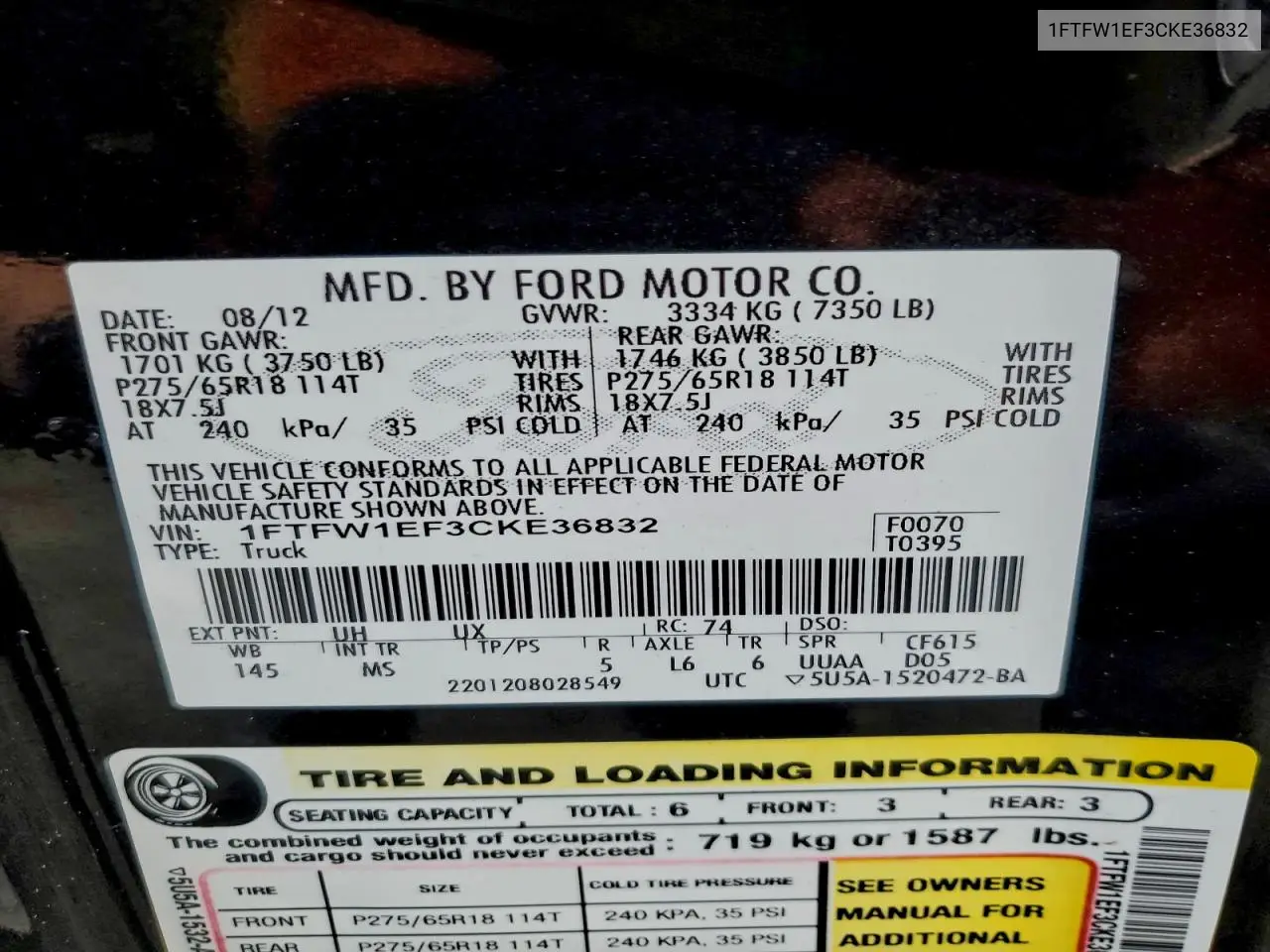 1FTFW1EF3CKE36832 2012 Ford F150 Supercrew
