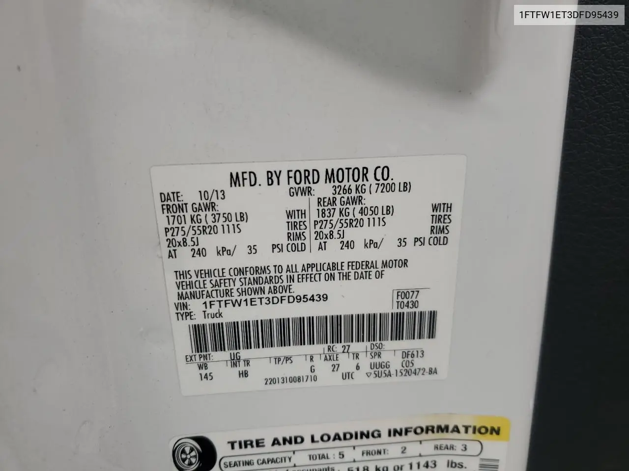1FTFW1ET3DFD95439 2013 Ford F150 Supercrew