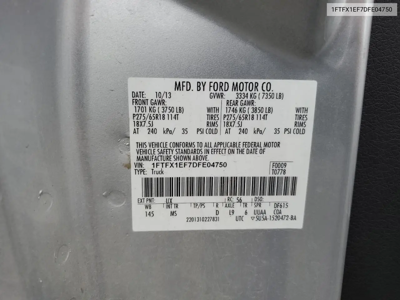 1FTFX1EF7DFE04750 2013 Ford F150 Super Cab