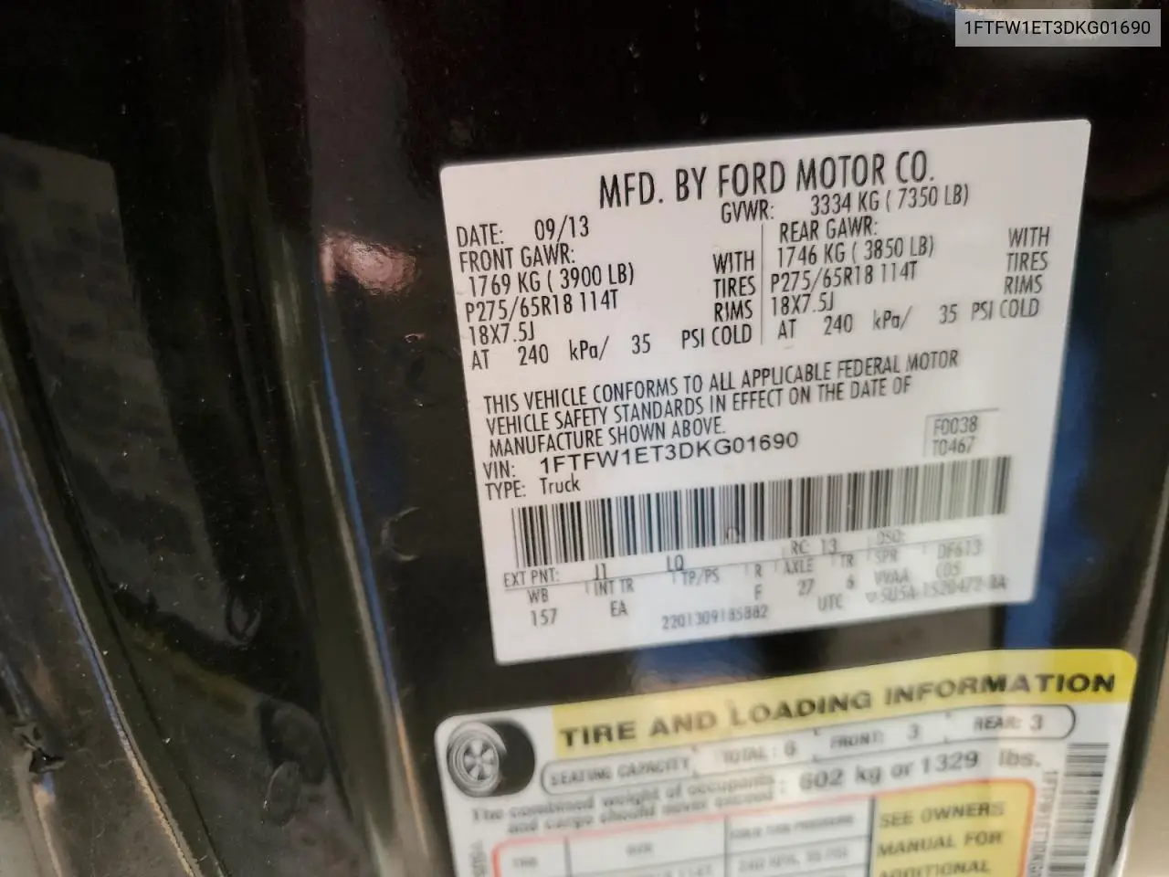 1FTFW1ET3DKG01690 2013 Ford F150 Supercrew