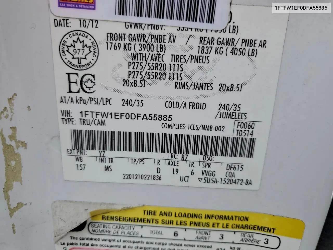 1FTFW1EF0DFA55885 2013 Ford F150 Supercrew