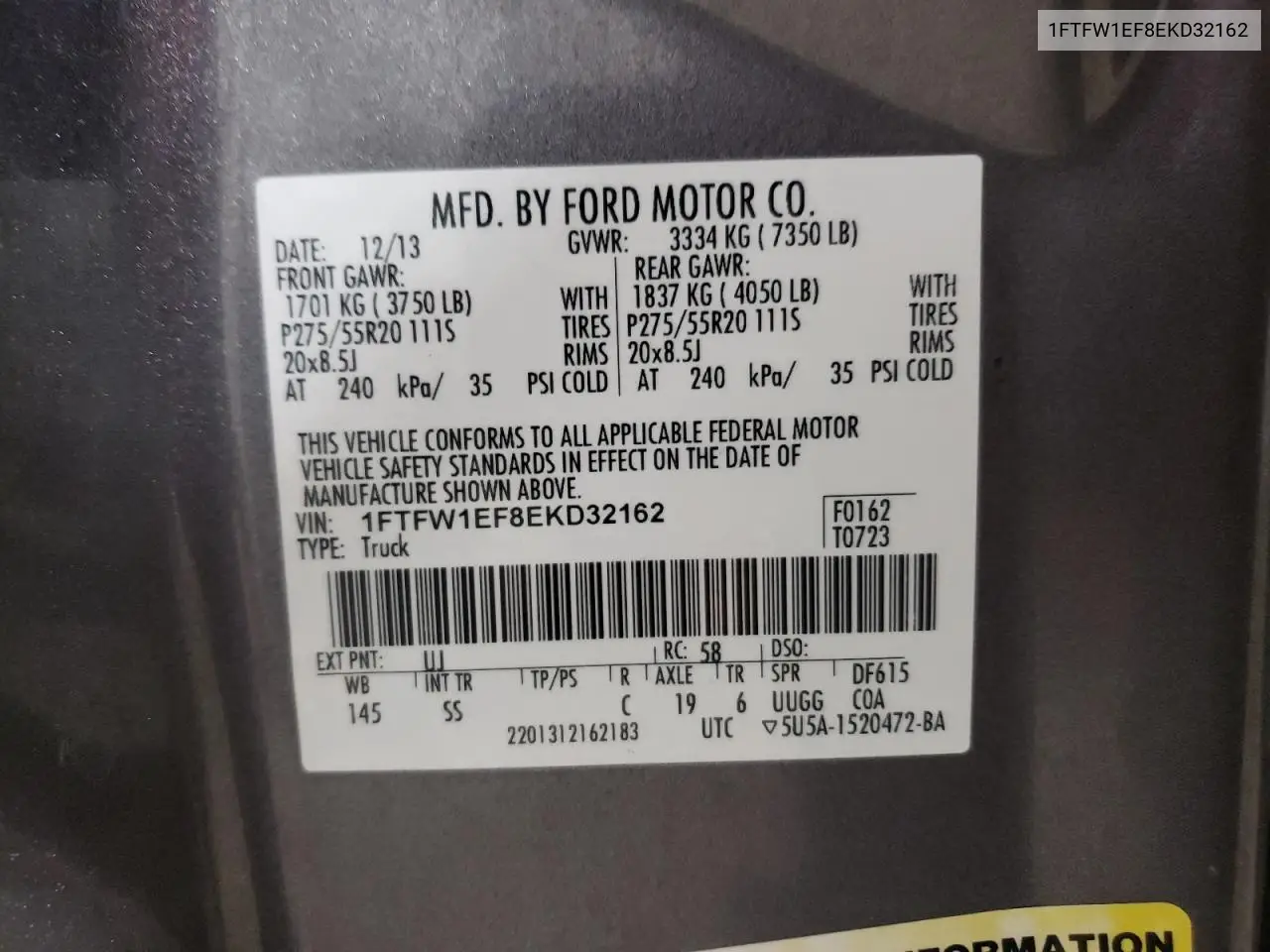 1FTFW1EF8EKD32162 2014 Ford F150 Supercrew