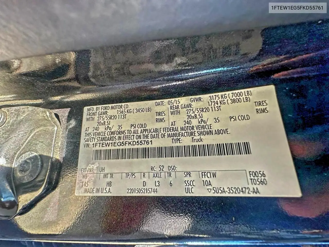 1FTEW1EG5FKD55761 2015 Ford F150 Supercrew
