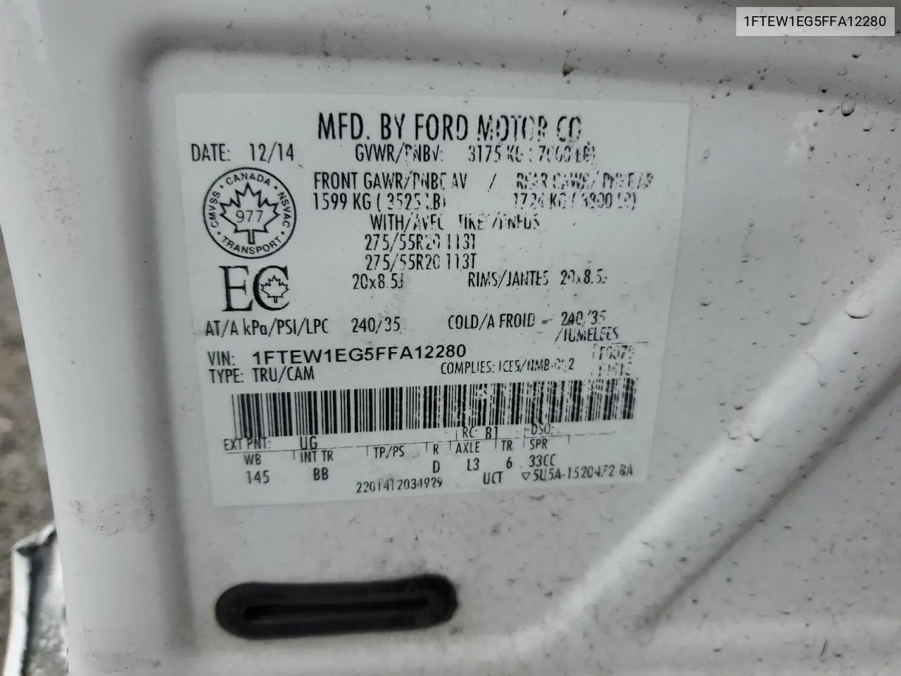 1FTEW1EG5FFA12280 2015 Ford F150 Supercrew
