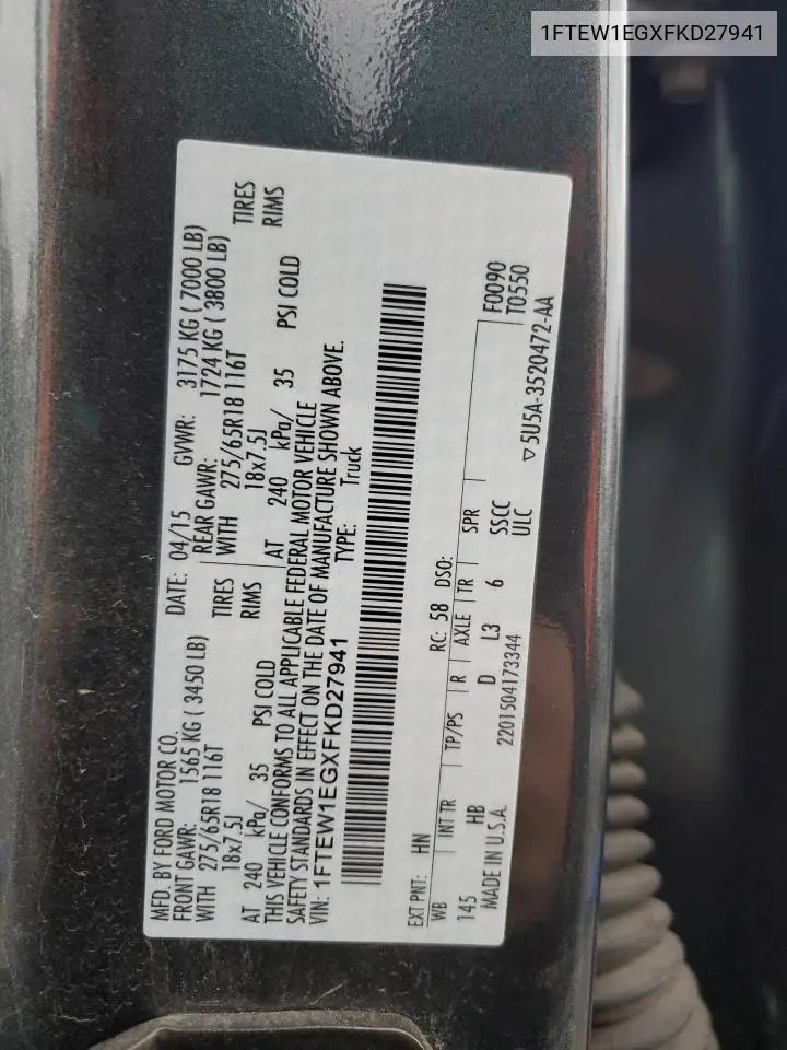 1FTEW1EGXFKD27941 2015 Ford F150 Supercrew